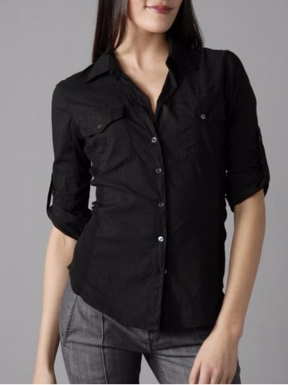 James Perse Contrast Panel Shirt Button Down Shirt Black Size 3 Large Cotton